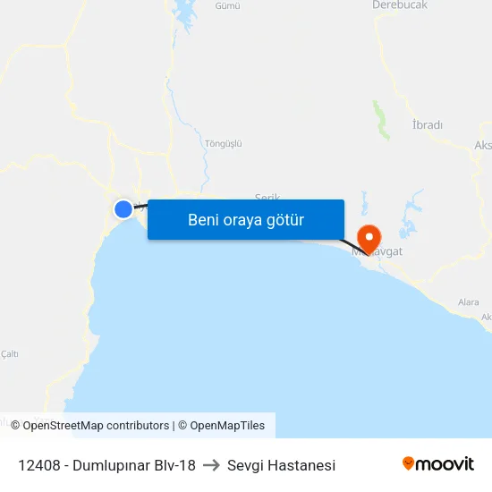 12408 - Dumlupınar Blv-18 to Sevgi Hastanesi map