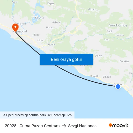 20028 - Cuma Pazarı-Centrum to Sevgi Hastanesi map