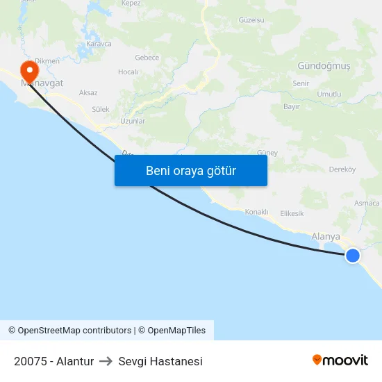 20075 - Alantur to Sevgi Hastanesi map