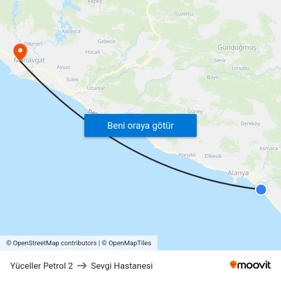 Yüceller Petrol 2 to Sevgi Hastanesi map