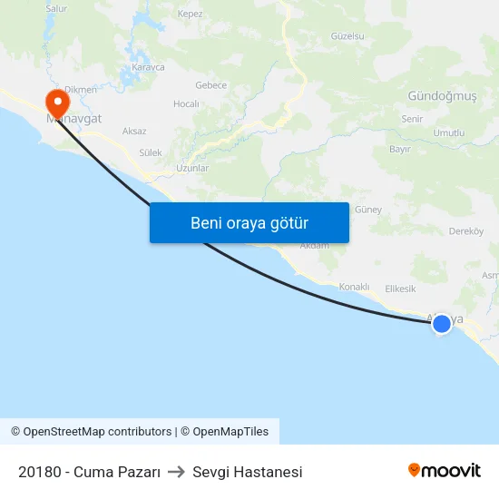 20180 - Cuma Pazarı to Sevgi Hastanesi map