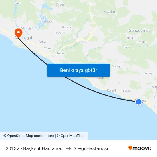 20132 - Başkent Hastanesi to Sevgi Hastanesi map