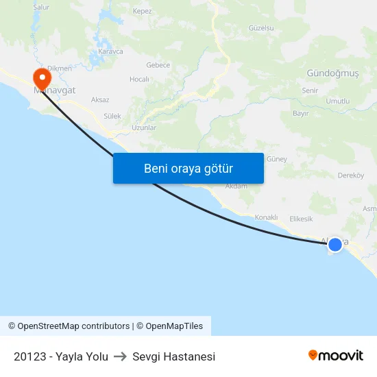 20123 - Yayla Yolu to Sevgi Hastanesi map