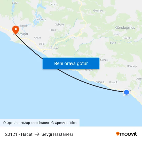 20121 - Hacet to Sevgi Hastanesi map