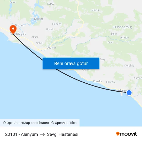20101 - Alanyum to Sevgi Hastanesi map