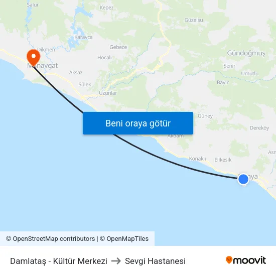 Damlataş - Kültür Merkezi to Sevgi Hastanesi map