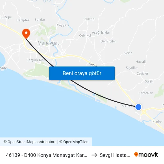 46139 - D400 Konya Manavgat Karayolu-2 to Sevgi Hastanesi map