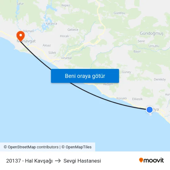 20137 - Hal Kavşağı to Sevgi Hastanesi map