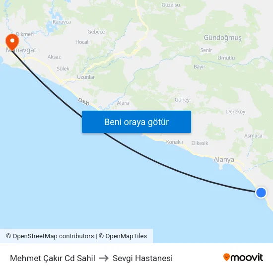 Mehmet Çakır Cd Sahil to Sevgi Hastanesi map