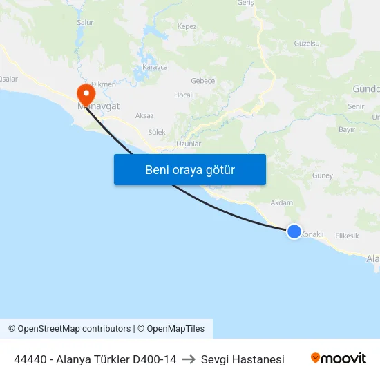 44440 - Alanya Türkler D400-14 to Sevgi Hastanesi map