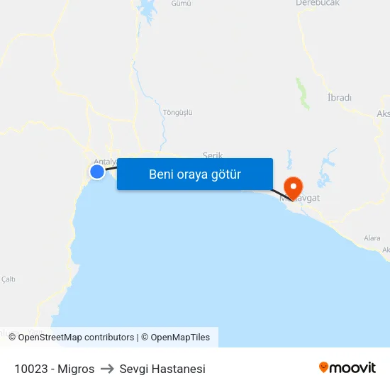 10023 - Migros to Sevgi Hastanesi map