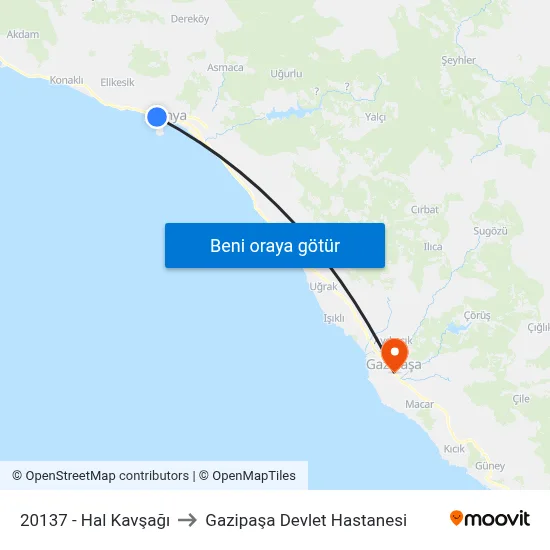 20137 - Hal Kavşağı to Gazipaşa Devlet Hastanesi map