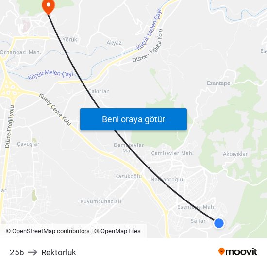 256 to Rektörlük map