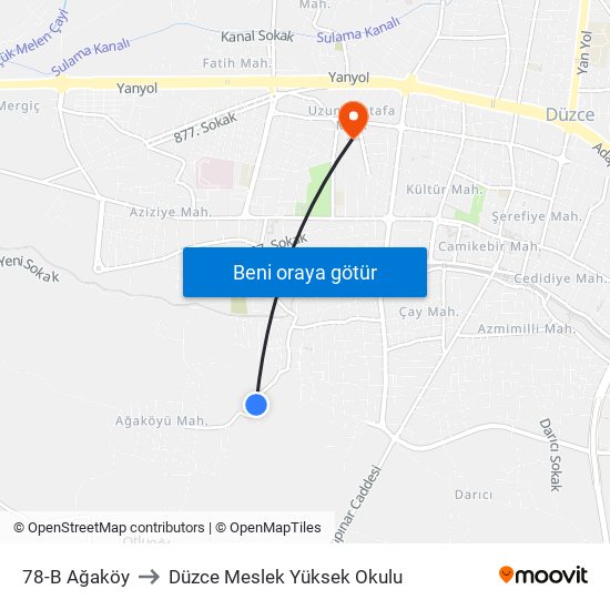 78-B Ağaköy to Düzce Meslek Yüksek Okulu map