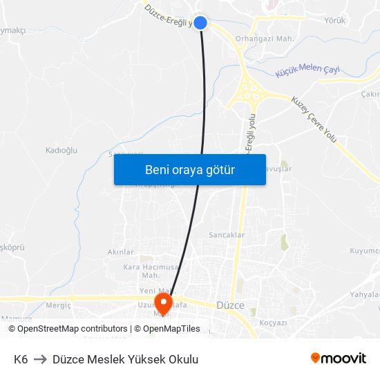 K6 to Düzce Meslek Yüksek Okulu map