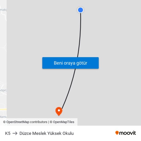 K5 to Düzce Meslek Yüksek Okulu map