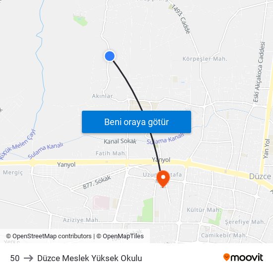 50 to Düzce Meslek Yüksek Okulu map