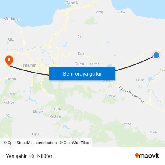 Yenişehir to Nilüfer map