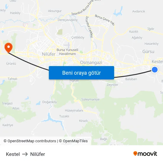 Kestel to Nilüfer map