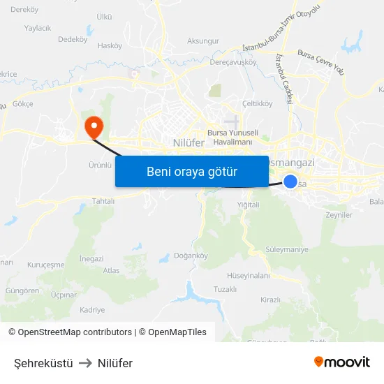 Şehreküstü to Nilüfer map