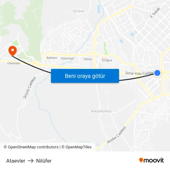 Ataevler to Nilüfer map