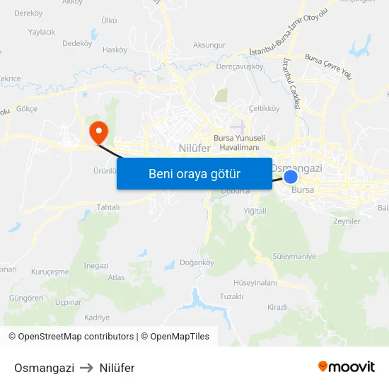 Osmangazi to Nilüfer map