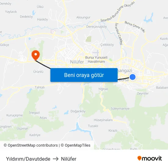 Yıldırım/Davutdede to Nilüfer map
