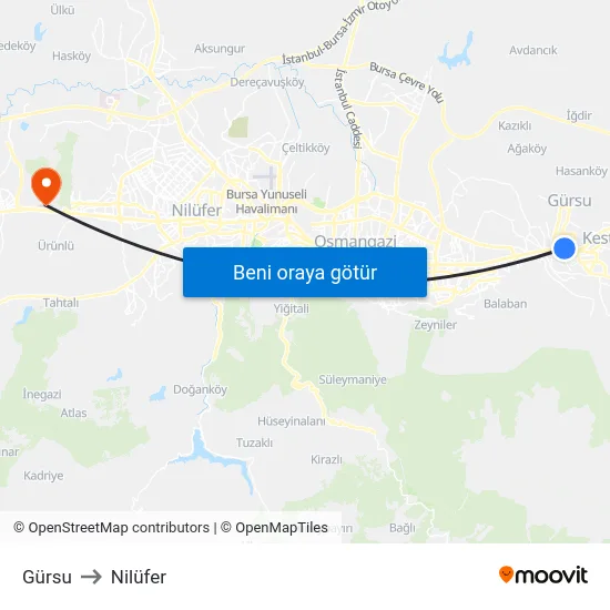 Gürsu to Nilüfer map