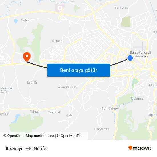 İhsaniye to Nilüfer map