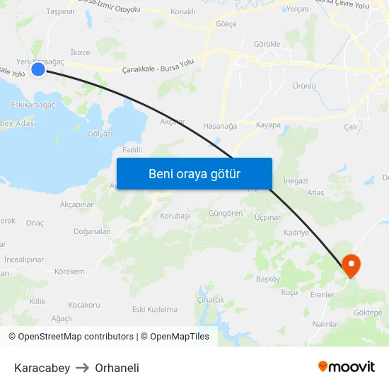 Karacabey to Orhaneli map