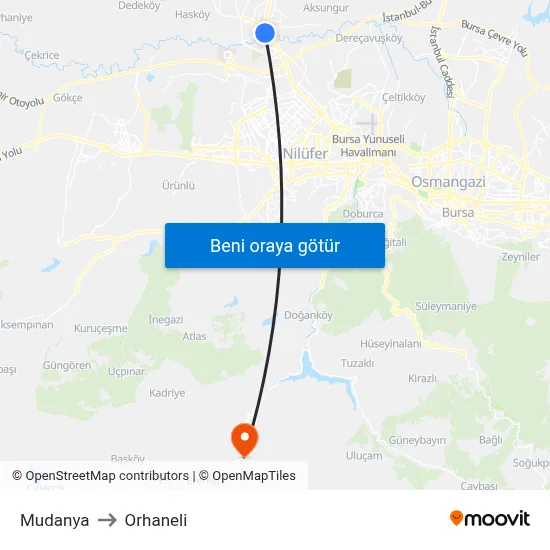 Mudanya to Orhaneli map