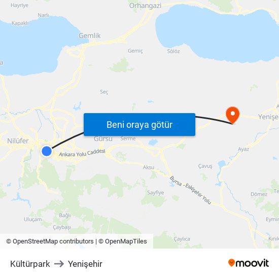 Kültürpark to Yenişehir map