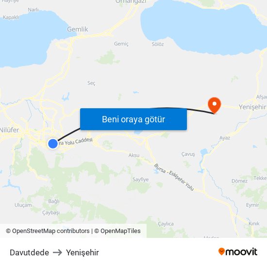 Davutdede to Yenişehir map