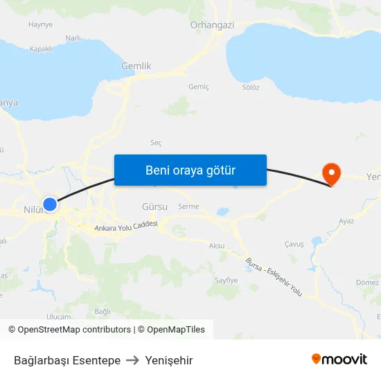 Bağlarbaşı Esentepe to Yenişehir map