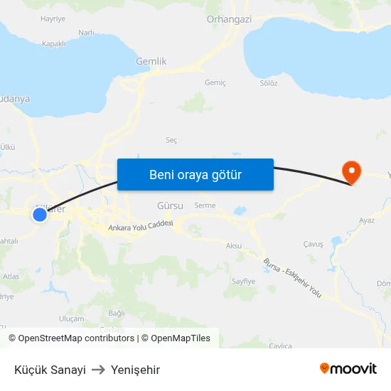 Küçük Sanayi to Yenişehir map