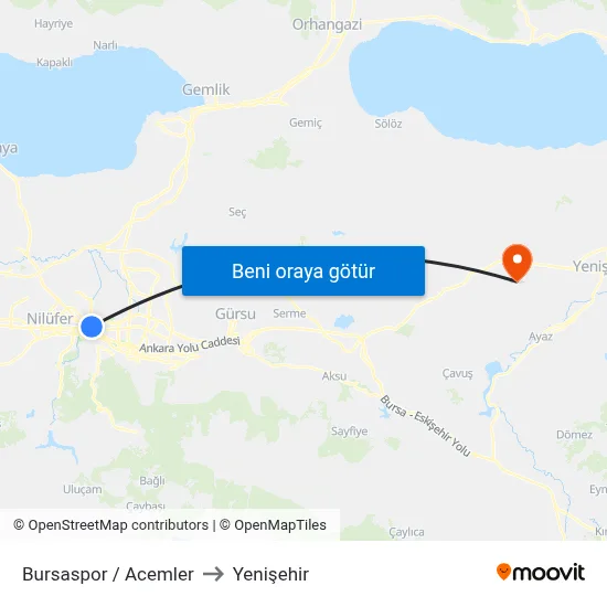 Bursaspor / Acemler to Yenişehir map