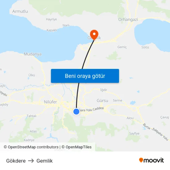 Gökdere to Gemlik map