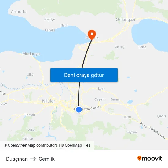 Duaçınarı to Gemlik map