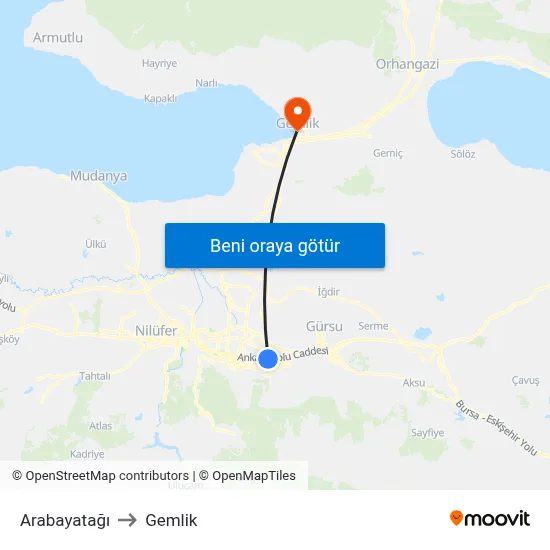Arabayatağı to Gemlik map