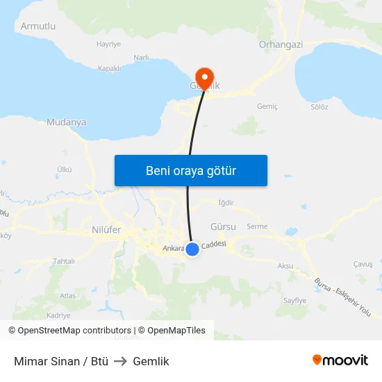 Mimar Sinan / Btü to Gemlik map
