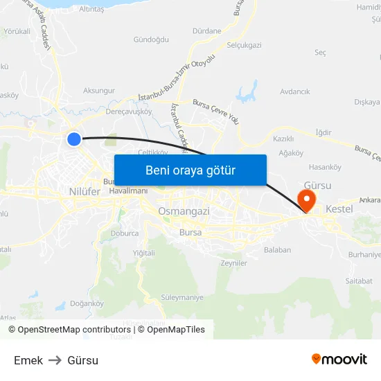 Emek to Gürsu map