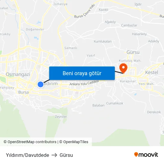 Yıldırım/Davutdede to Gürsu map