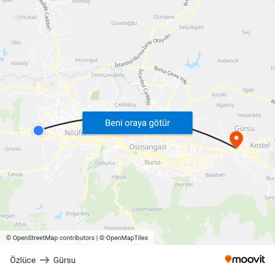 Özlüce to Gürsu map