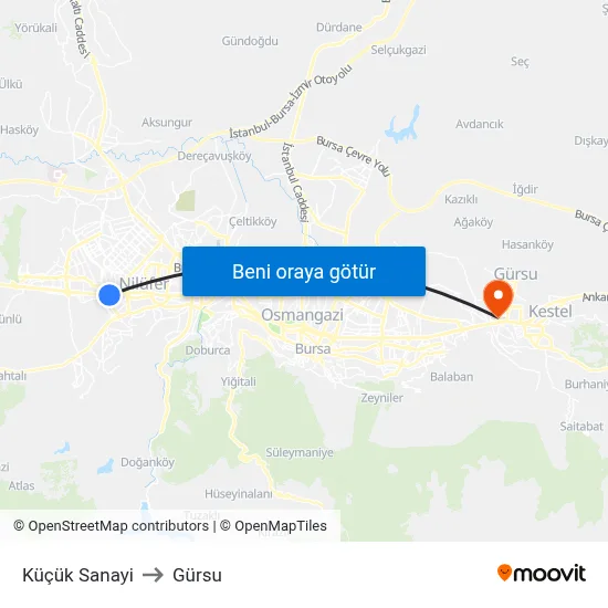 Küçük Sanayi to Gürsu map