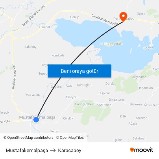 Mustafakemalpaşa to Karacabey map