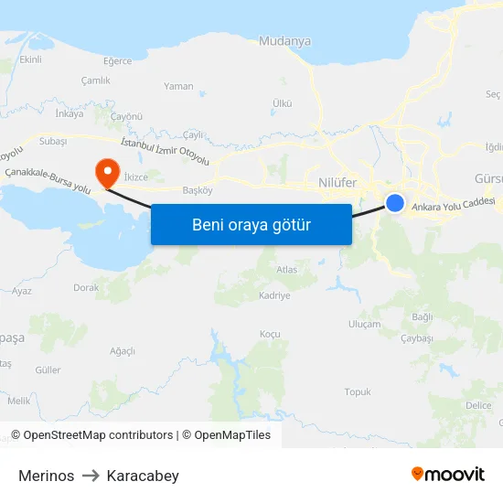 Merinos to Karacabey map