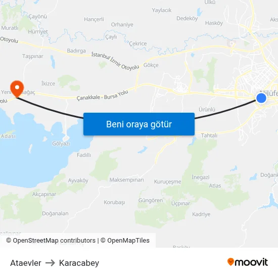 Ataevler to Karacabey map