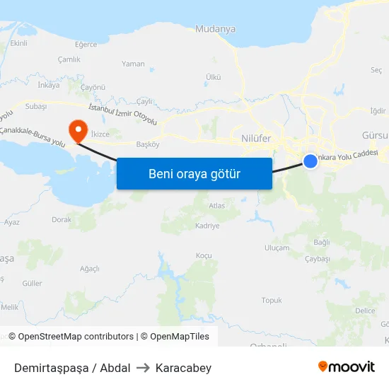 Demirtaşpaşa / Abdal to Karacabey map