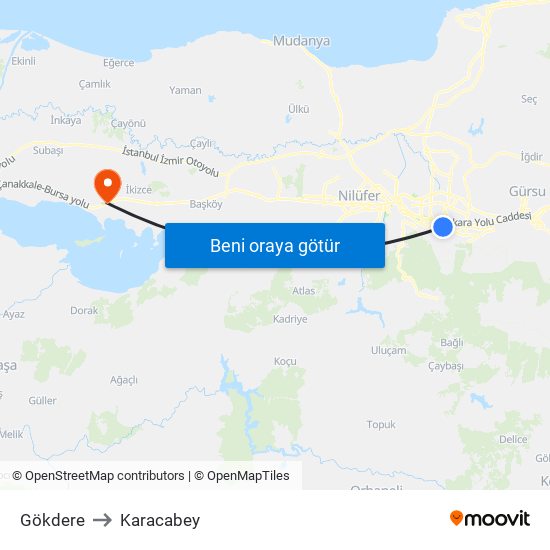 Gökdere to Karacabey map