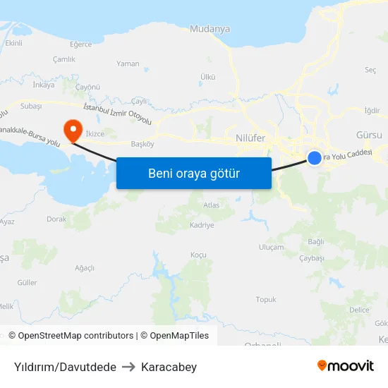 Yıldırım/Davutdede to Karacabey map